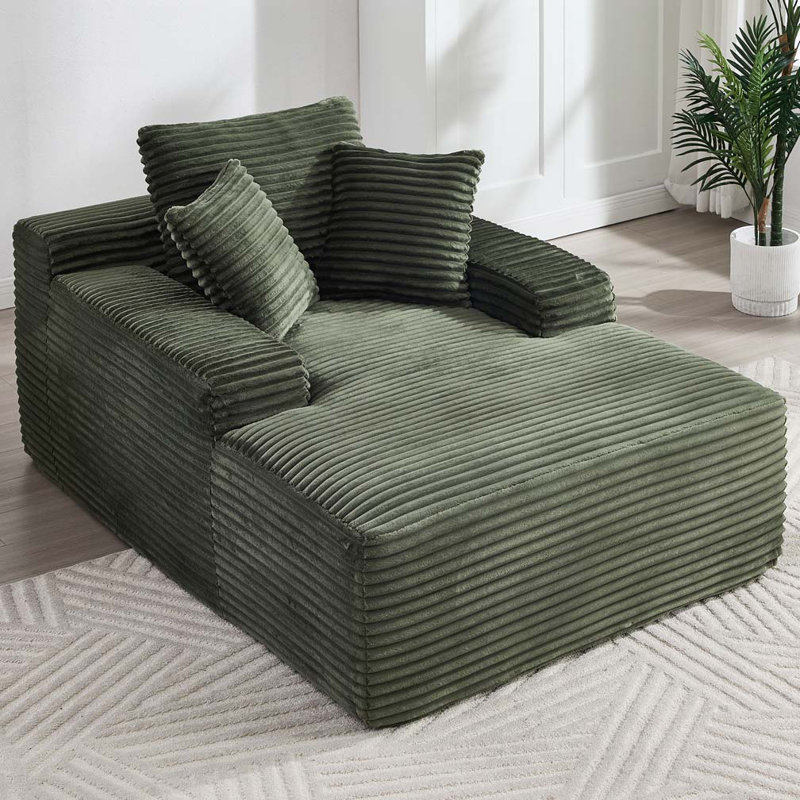 Corduroy 67" Chaise Lounge Chair,Deep Seat Oversized Sleeper Chair, Green