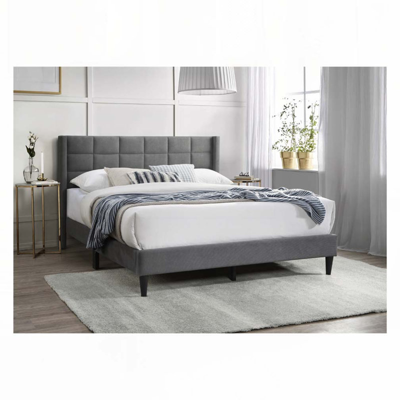 Burlap Fabric Upholstered Bed, Grey