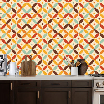 Papier peint adhésif autocollant à motif géométrique, étoiles colorées, rétro, couleurs, contact, amovible, auto-adhésif, décoration murale pour armoires de cuisine de chambre à coucher 17,7 po x 118 po