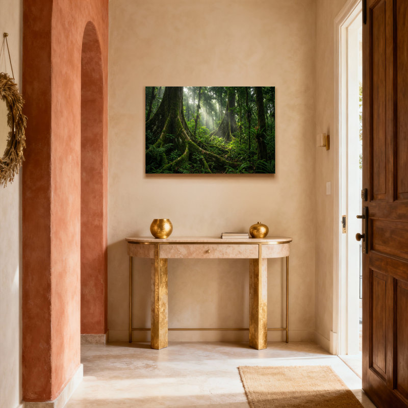 Ensemble d'une toile tendue représentant la canopée de la forêt tropicale mystique, H 16 po x l 24 po, Toile tendue