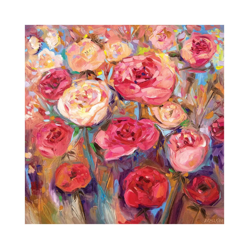 Roses by Ekaterina Ermilkina - Painting on Canvas, Wrapped Canvas, 30.48 cm H x 30.48 cm W