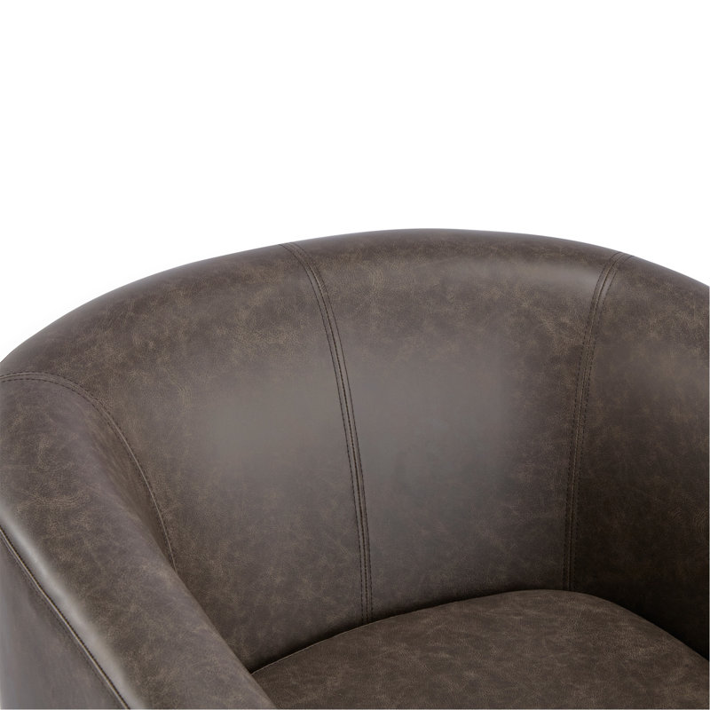 Fauteuil demi-tonneau pivotant en similicuir, Simili cuir brun foncé