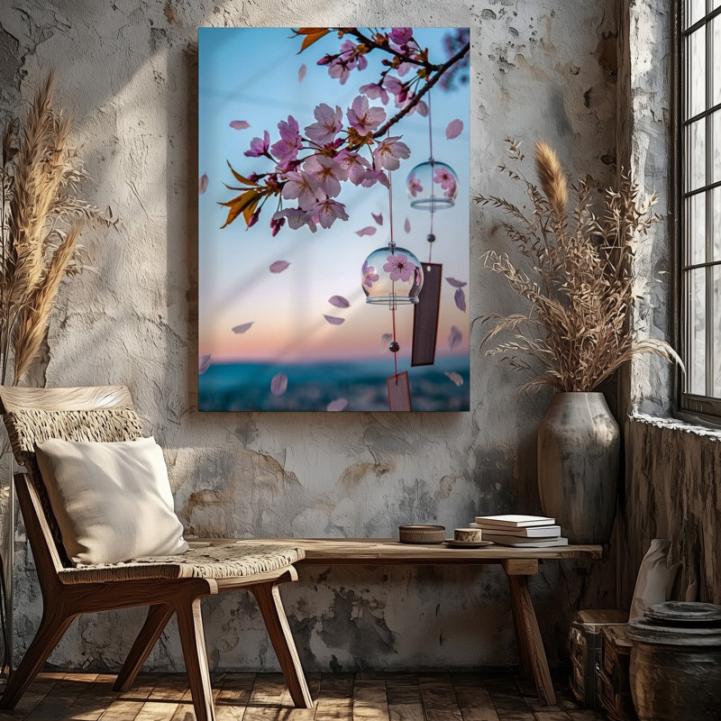 Toile, scène sereine de printemps avec délicates branches de cerisier en fleurs ornées de fleurs roses douces se balançant doucement dans une toile