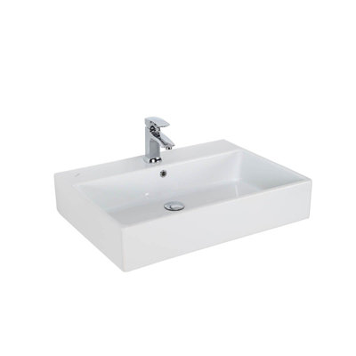 Lavabo de salle de bain vasque rectangulaire simple en céramique avec trop-plein