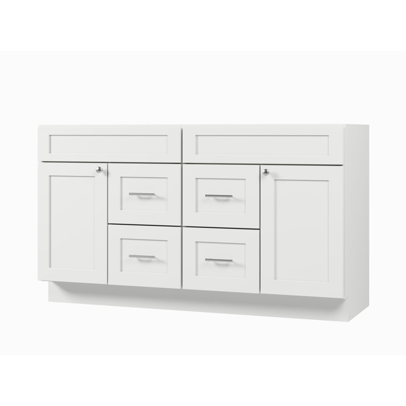 Meuble-lavabo double 60 po avec base de tiroir Disar, Blanc