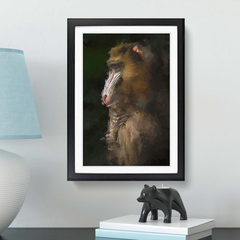 Mandrill Monkey in Abstract - Framed Print, 50cm H x 35cm W x 2cm D, Black