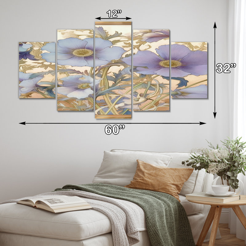 «Joetta Retro Collage Blooming Chrysanthemum - Wildflowers», reproduction d'art murale - 5 panneaux