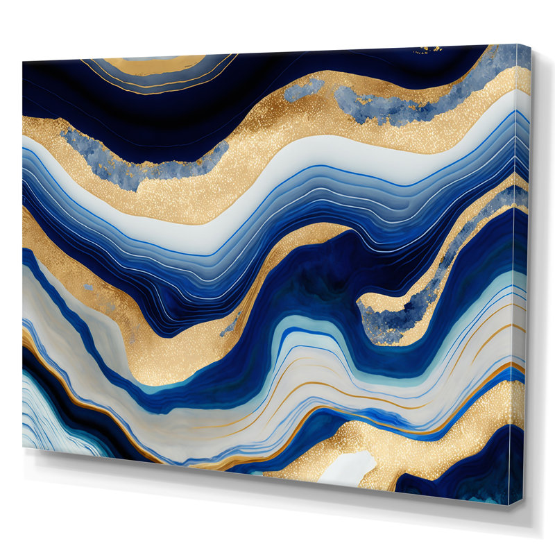 «Vibrant Blue and Gold Flow IV», impression sur toile, H 12 po x l 20 po x P 1 po, Toile tendue
