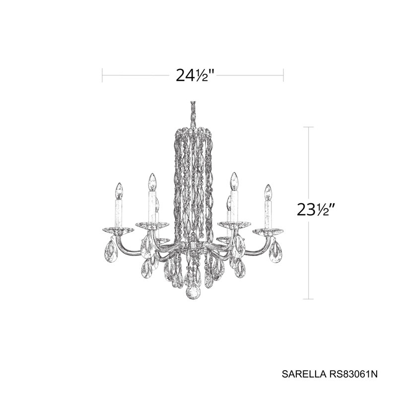 Siena 6 Light 24.5in x 23.5in Chandelier in Antique Silver with Clear Radiance Crystals, Chinese (K9), White