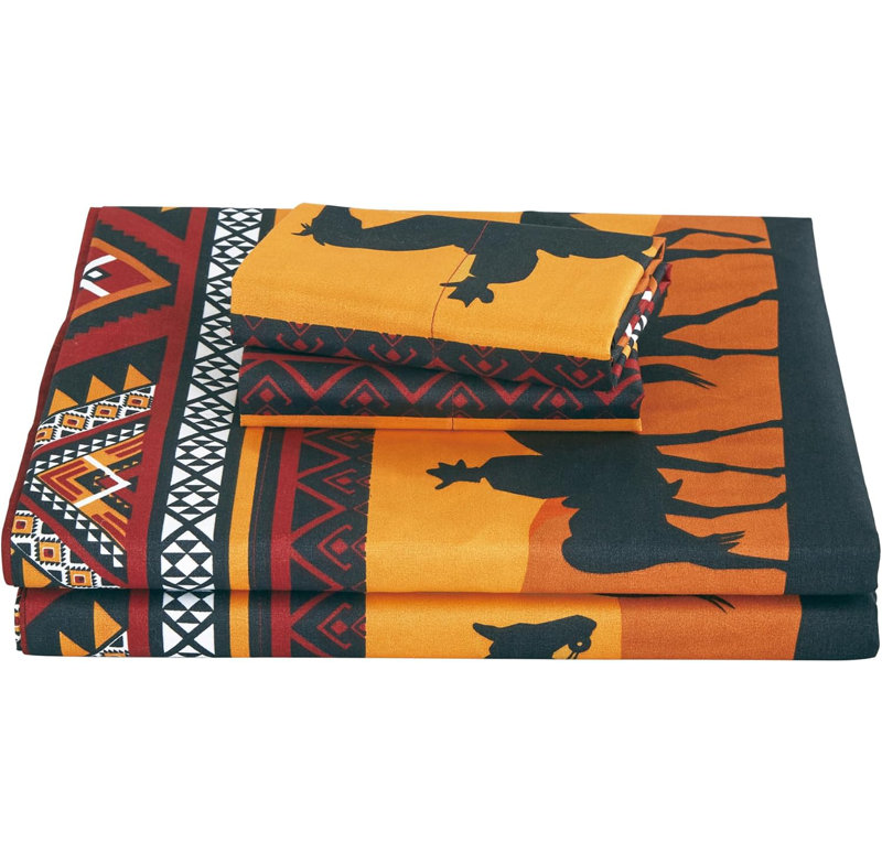 Cabin Lodge Geometric Printed Microfiber Bed Sheet Set, California King Sheet Set with 2 Pillowcases