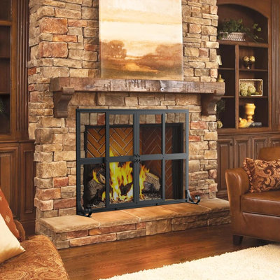 Fireplace Screen With Sliding Doors, 37.8" W X 30.7" H