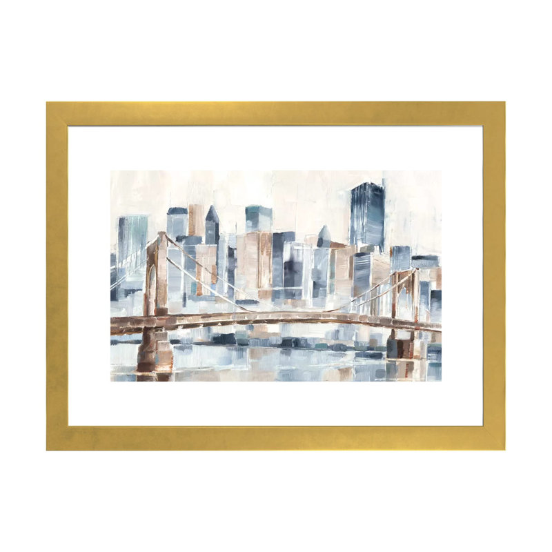 "Blue Hour II" par Ethan Harper, reproduction d’art, H 24 po x l 32 po x P 1 po, Papier encadré doré, Blanc