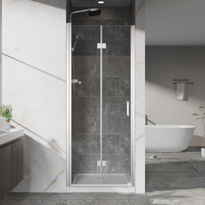 Pivot Shower Doors, 30" W X 72" H Frameless Bi-Fold Swing Shower Door,1/4" (6Mm) Clear Tempered Glass, Chrome Finish Hardware, Reversible Installation