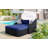 79.9" Outdoor Sunbed With Adjustable Canopy, Double Lounge, Pe Rattan Daybed, Black Wicker And Blue Cushion