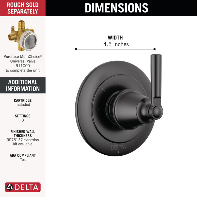 SAYLOR™ 3-Setting 2-Port Diverter Trim, Matte Black