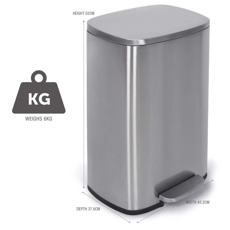 Stainless Steel Step On Kitchen Trash Can - 50L, Silver