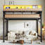 Structure de lit simple de taille mezzanine avec tablettes de rangement et panneau perforé, lit mezzanine en métal avec ports USB et lumières DEL, sécuritaire et robuste, naturel