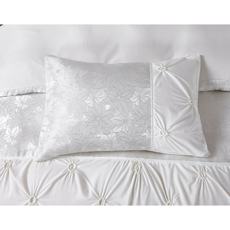 Maya Jacquard Duvet Cover Set Soft Microfiber Bedding with Pillowcases, Hypoallergenic & Luxurious, White