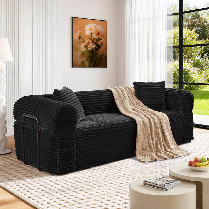 Boneless 83 inch Cloud Boneless Couch for Living Room 3-Seater Sofa with Fixed-Shape Frame, Single Sleeper Corduroy Sofa in A Box, No Assembly Required, Orange