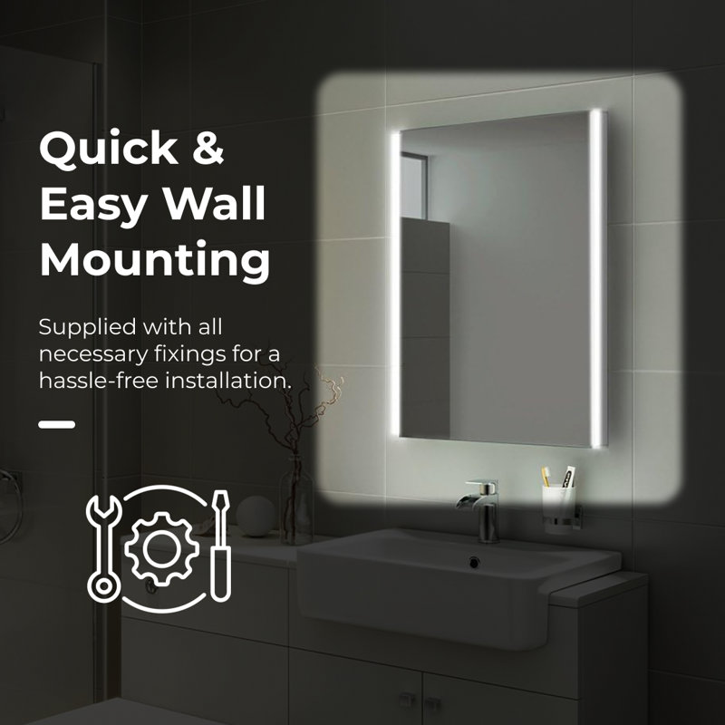 iBathUK Aurora Wall Mounted LED Illuminated Bathroom Mirror, Modern Rectangular Battery Powered Mirror with Dual Lights, 500x700mm
