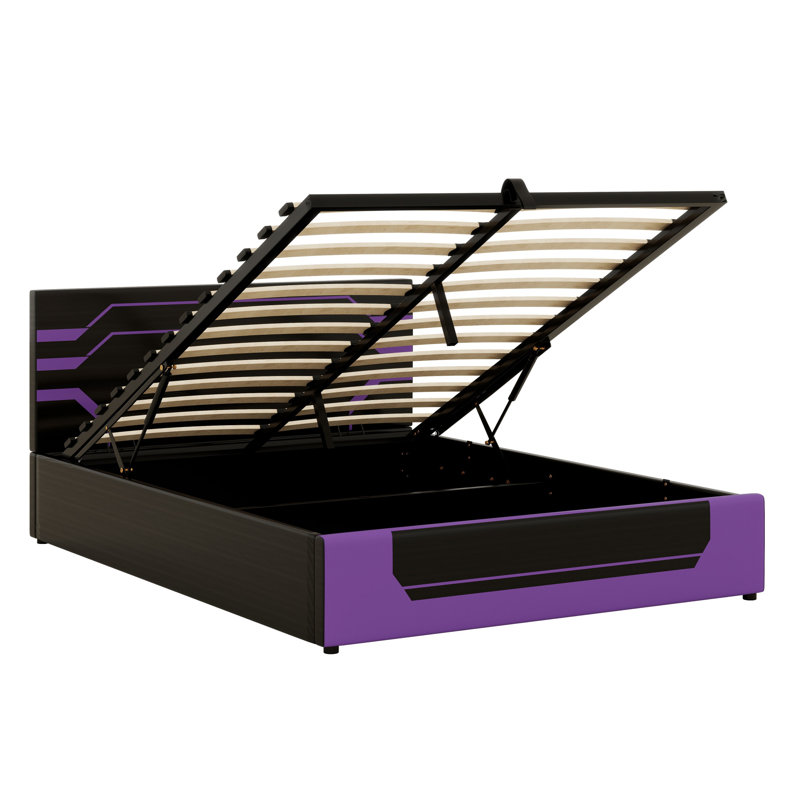 Lit plateforme Esports Gaming avec rangement hydraulique et look Cyberpunk, Noir et mauve