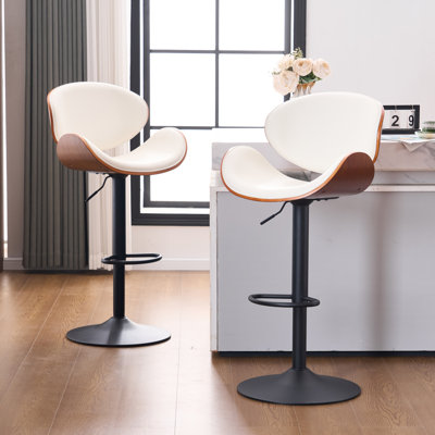 Tabouret de bar à hauteur réglable, tabouret de comptoir pivotant rembourré en bois cintré, tabouret de bar en similicuir avec repose-pieds