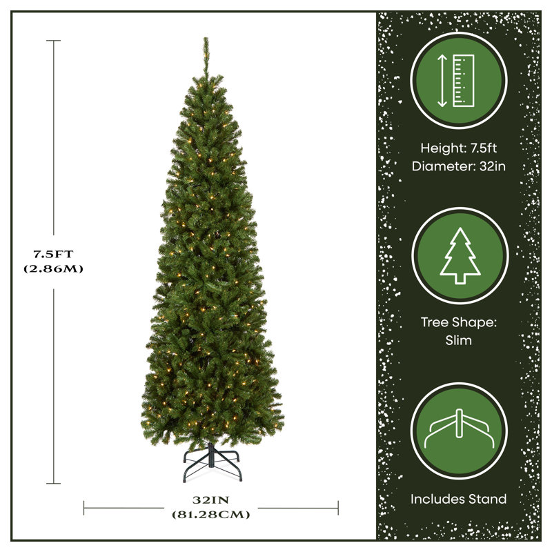 7.5ft. Evergreen Ridge Spruce Pencil Slim Christmas Tree with Clear Lights, 7.5'