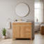 Meuble-lavabo autoportant en bois massif et en panneau de fibres à densité moyenne 36 po avec lavabo intégré en céramique, 2 portes à fermeture douce, 3 tiroirs à fermeture douce et tablette réglable