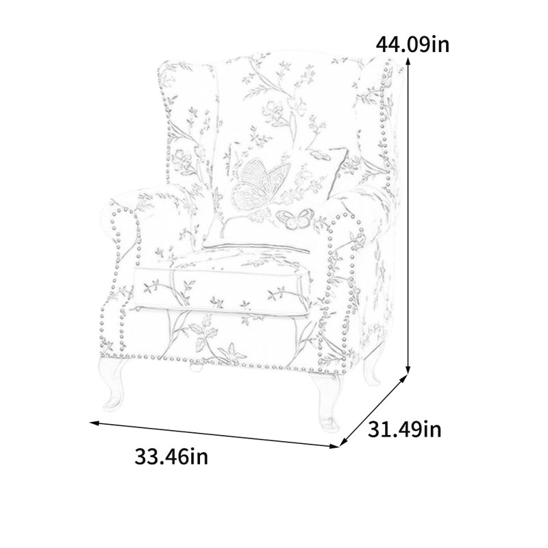 Chenille jacquard et fauteuil inclinable clouté, Bleu / Beige