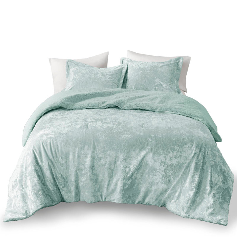 Ensemble d'édredon réversible en sherpa 3 pièces, Turquoise, Édredon très grand + 2 taies décoratives