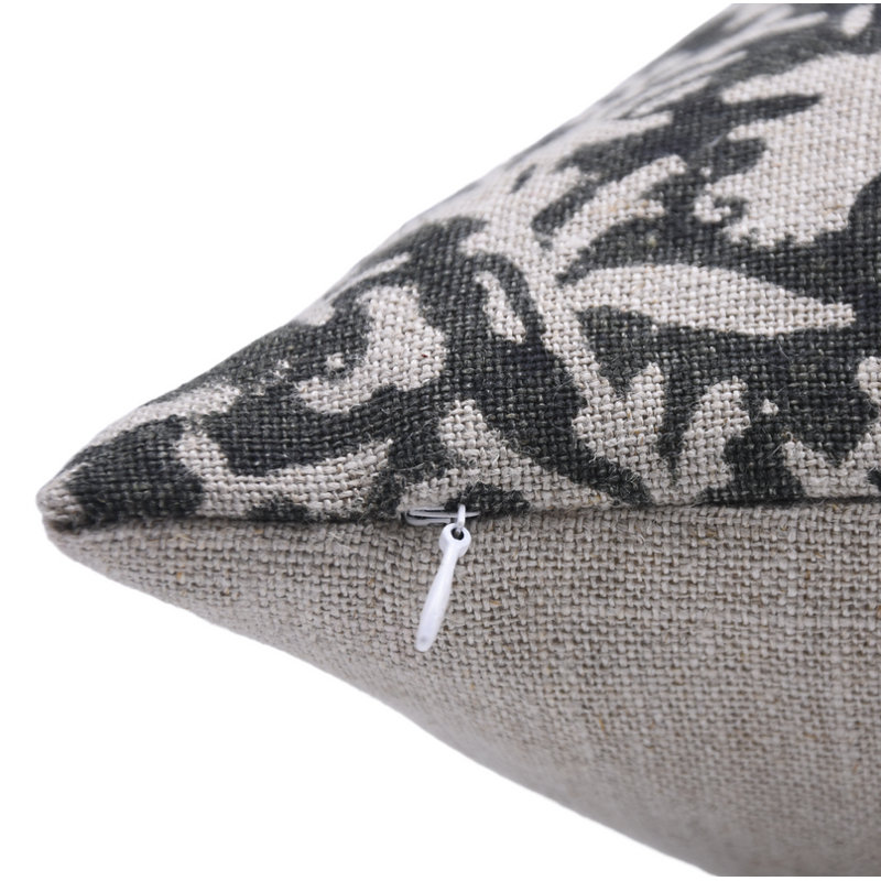 Linen Pillow Cover, Square, 22" x 22", Gray/White Floral 1
