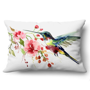 Coussin floral avec polyester de qualité supérieure - Colibri et fleurs