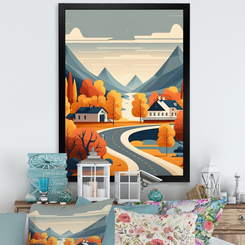 «Mountain Village in Autumn», reproduction sur toile, Impression noire sur toile encadrée, H 44 po x l 34 po x P 1,5 po