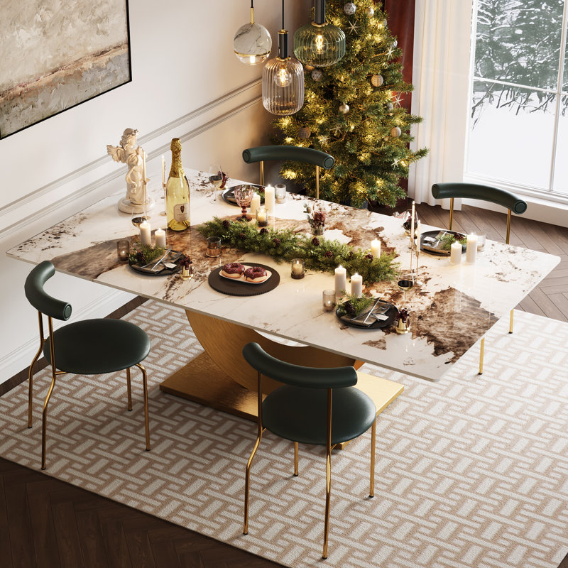 78.7" Dining Table with Sintered Stone Tabletop and Stainless Steel Base