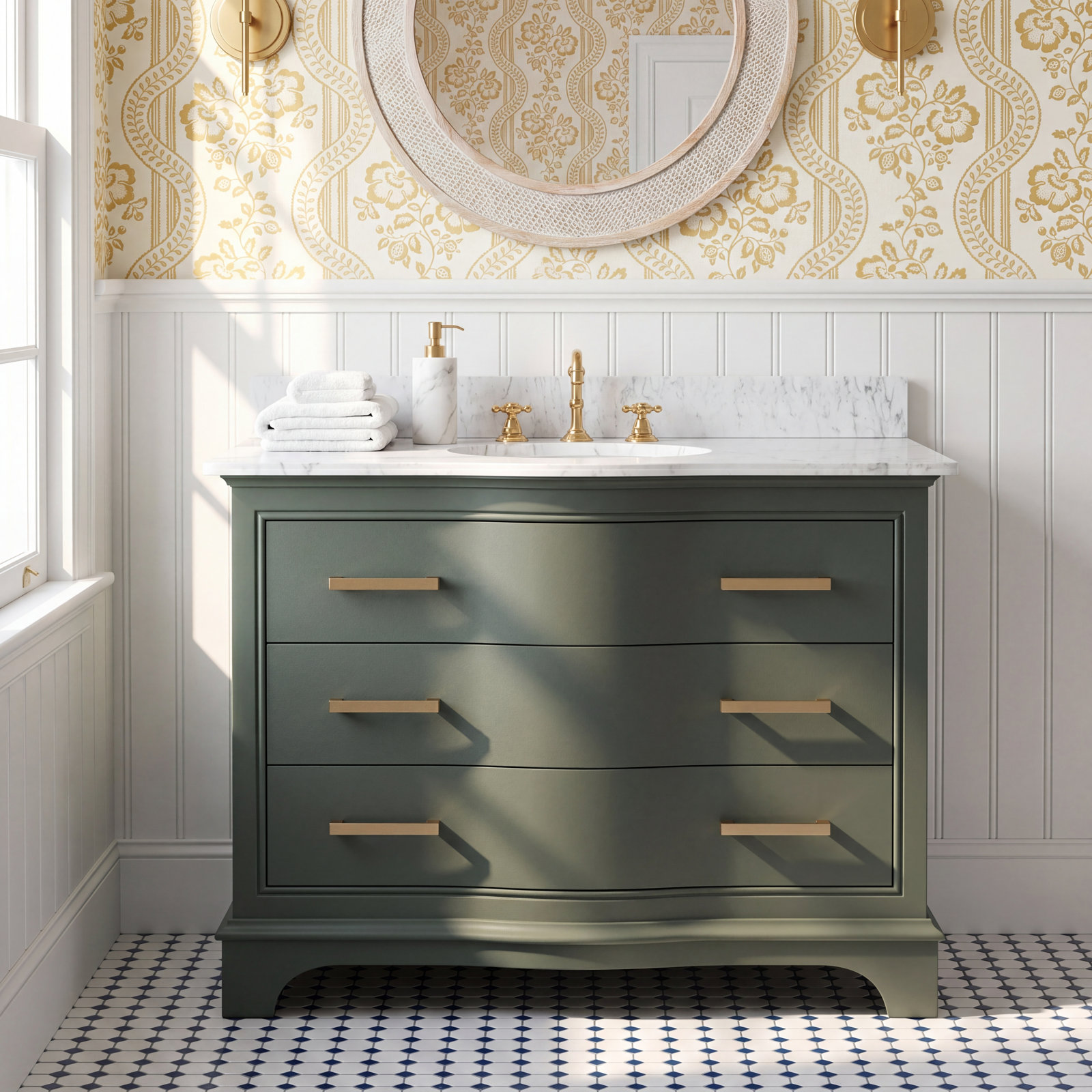 Goleta 42" Pine Single Bathroom Vanity, Vintage Green/Brushed Gold
