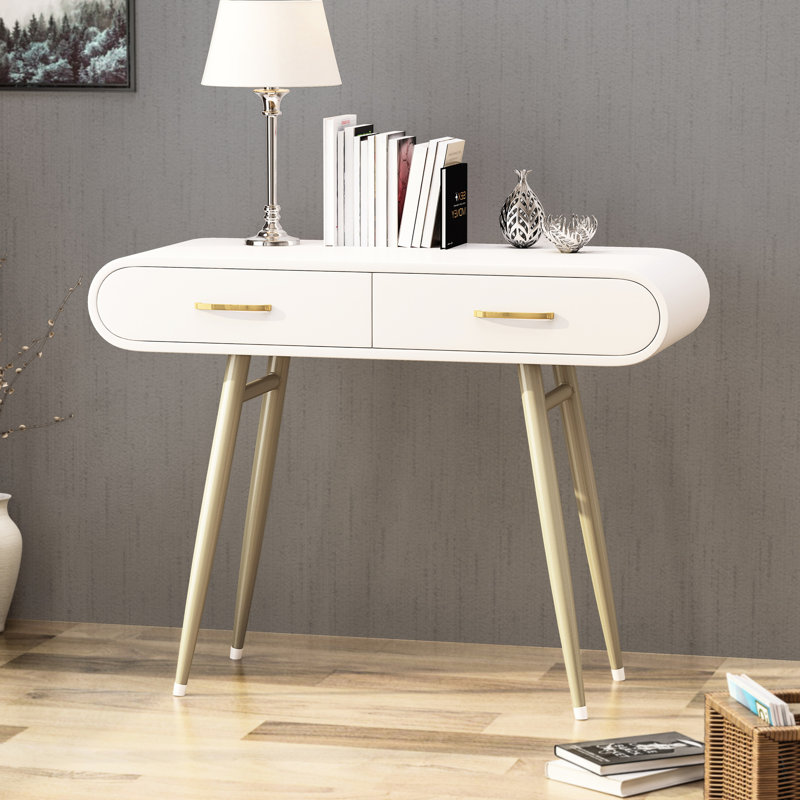 Table d'appoint Glowing - deux faux bois blancs avec pieds en fer doré champagne
