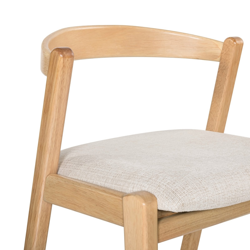 Tabouret de bar d'intérieur en bois d'hévéa, finition naturelle et revêtement beige, ensemble de 2