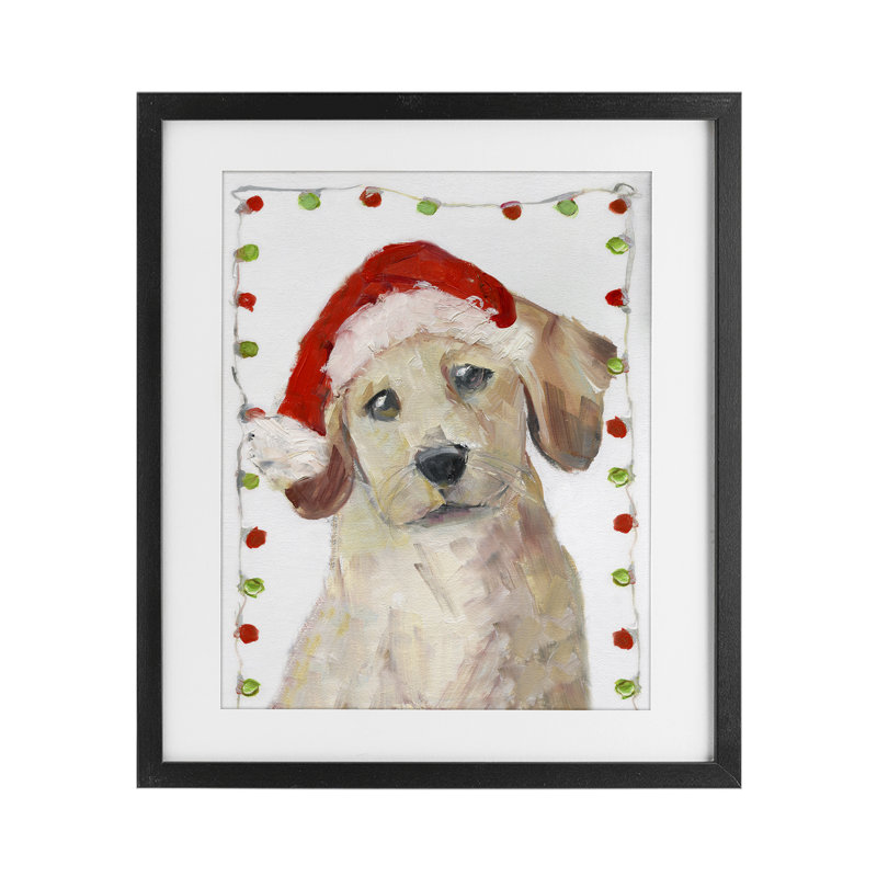 «Santa Paws Pup», reproduction sous verre, conception de Sally Swatland, H 16 po x l 13 po, Noir