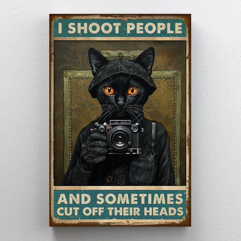 Impression sur toile, "Black Cat I Shoot People" - 1 pièce, H 36 po x l 24 po x P 1,25 po
