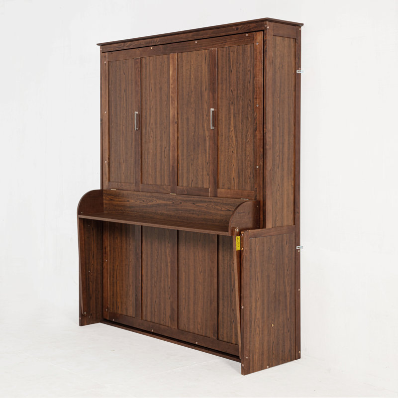 Queen Size Wood Murphy Bed, Space-Saving Hidden Wall Bed, Wall Bed Cabinet, With Gas Struts, Walnut