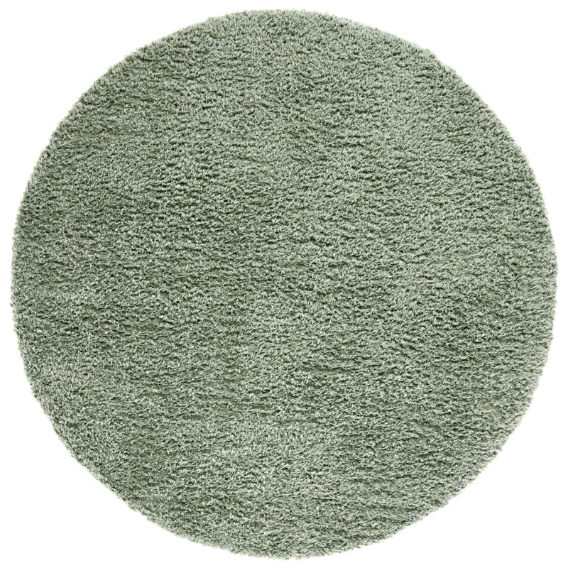 Brusch Solid Color Machine Woven Polyester Area Rug in Green, Round 6'7"