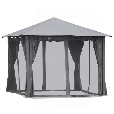 10' X 10' Patio Gazebo, Outdoor Gazebo Canopy Shelter With Netting & Curtains, Vented Roof, For Garden, Lawn, Backyard And Deck, Black