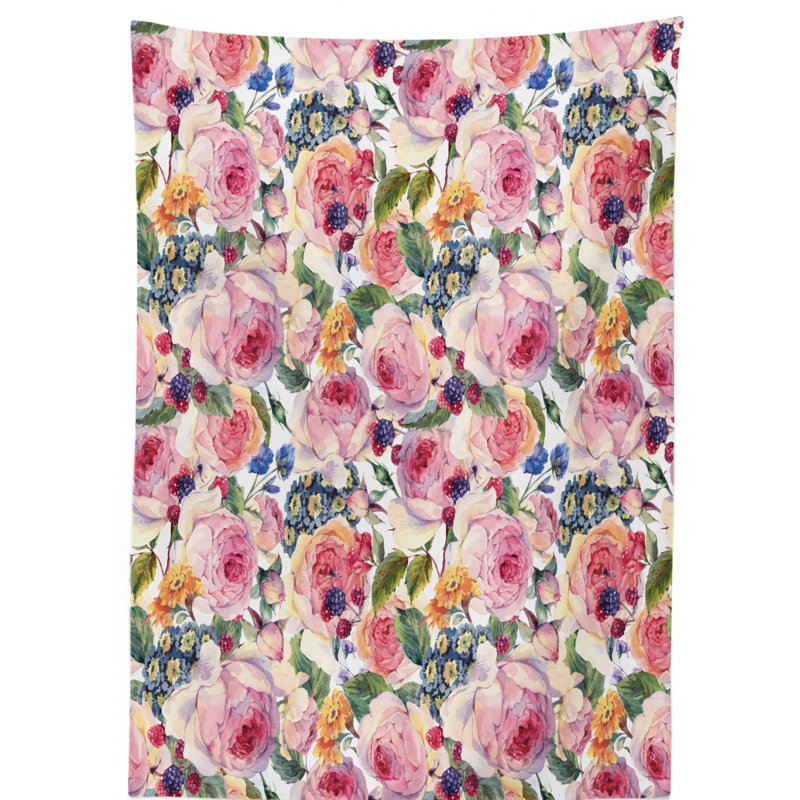 Shabby Flora Dining Room Kitchen Tablecloth, 90" L x 60" W