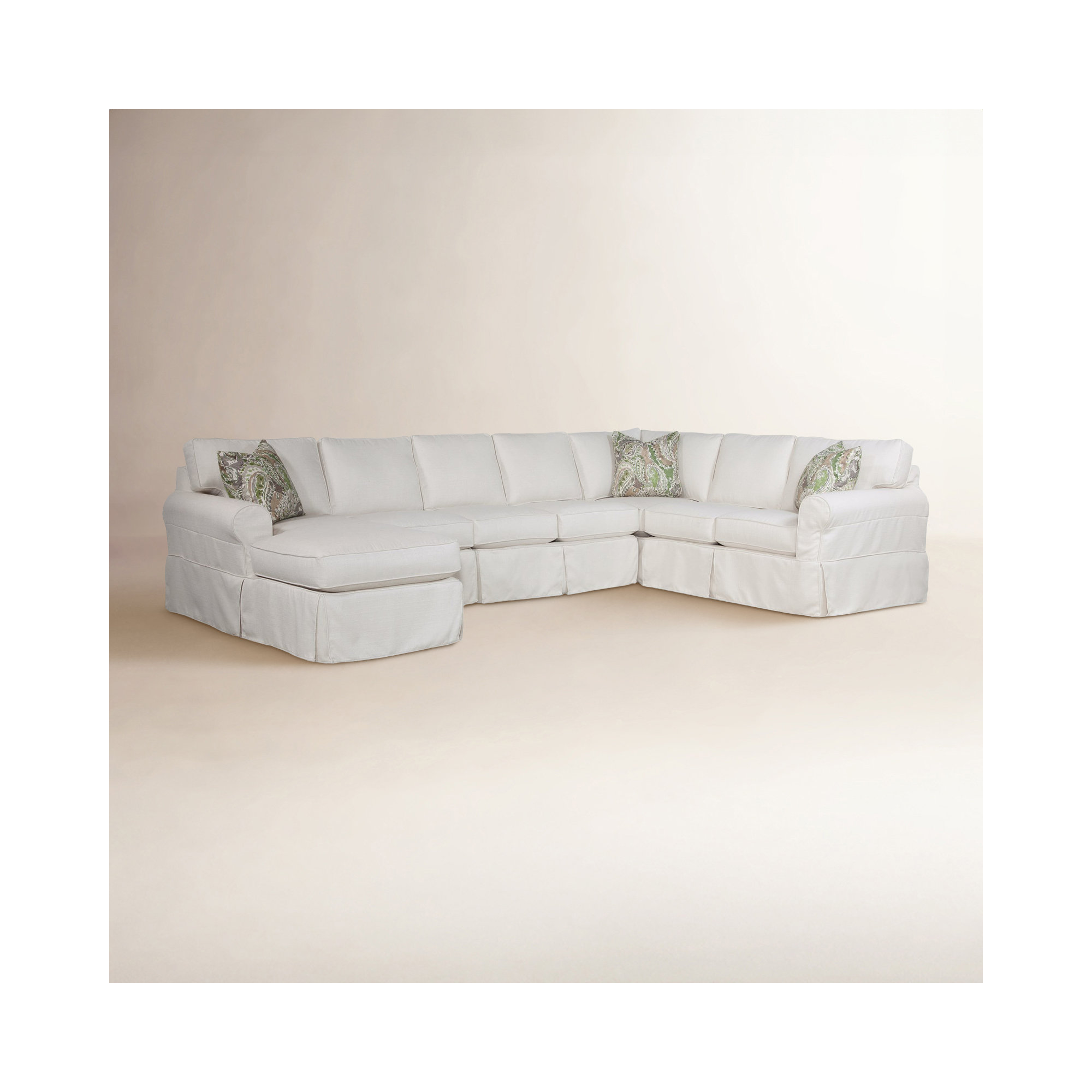 Bedford Four-Piece Chaise Slipcover Sectional, Bege/Gray Plaid; 0107-84, Left Hand Facing