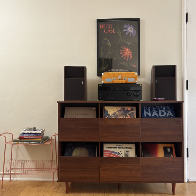 2-tier Large Record Player Stand With Vinyl Storage, Record Storage Cabinet, Mid Century Turntable Stand, Vinyl Record Storage With Shelves For Bedroom, Living Room, Office (walnut)