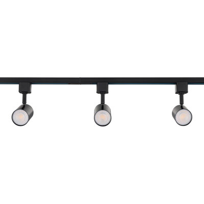 East Grove Home AMPED Collection 3-Light 48in Field Cuttable LED Track Lighting Kit with 3 LED 5-CCT Selectable Track Heads, 4ft Track, End Caps, Floating Feed in Black Finish