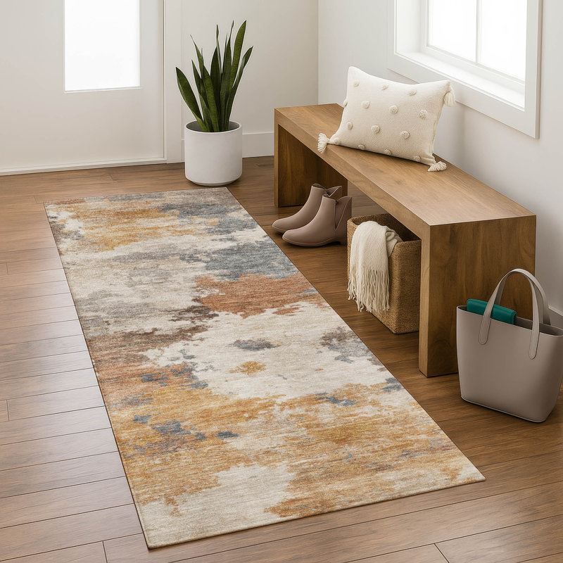 Premium Machine Washable Mayfield AMF2144 abstract Rug, Paprika, 2'3" x 7'6" Runner