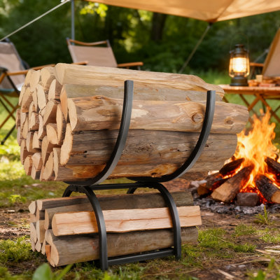 Support à bois de chauffage robuste pour l'intérieur et l'extérieur - Porte-bûches de grande capacité de 23 pouces avec construction en métal résistant à la rouille pour foyer, foyer et patio