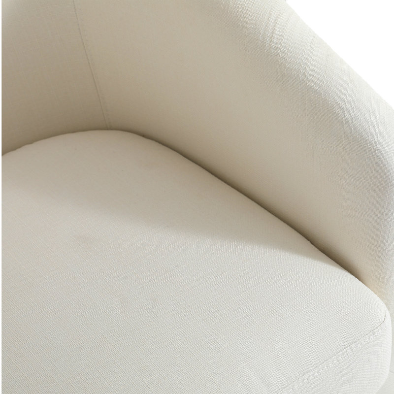 Applewold Upholstered Beige Cotton Blend Swivel Barrel Chair with Solid Wood Base, Beige Linen Blend