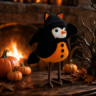 Figurine d'Halloween ornement de table en mousse à noyau de table en forme d'oiseau avec chapeau d'oreille Spooky